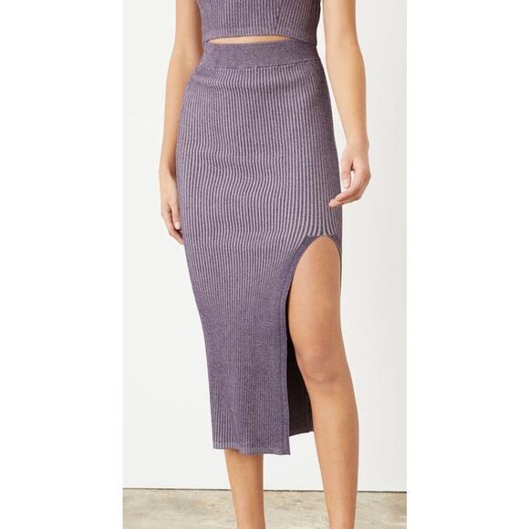 Le Ore Rimini Skirt Size S Purple Rib Knit Slit High Waist $189 retail - Picture 3 of 13